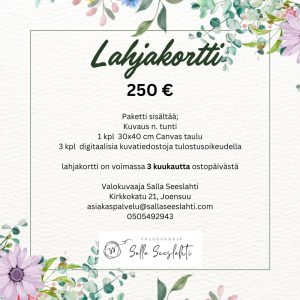 Lahjakortti - Kuvaus + taulu